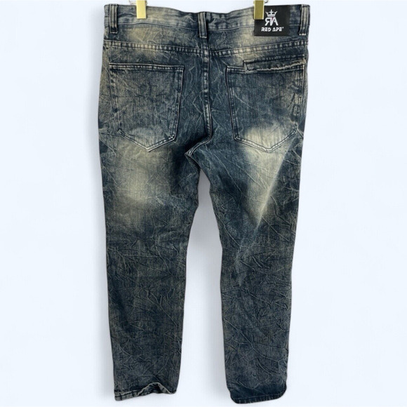 Red Ape 2017 Distressed Mens Jeans Pockets Zippers Acid Wash 34x31 - Picture 2 of 11